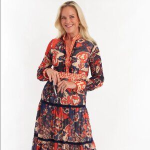 CK Bradley Annabelle Long Sleeve - Whirlwind Navy Size L Maxi Dress